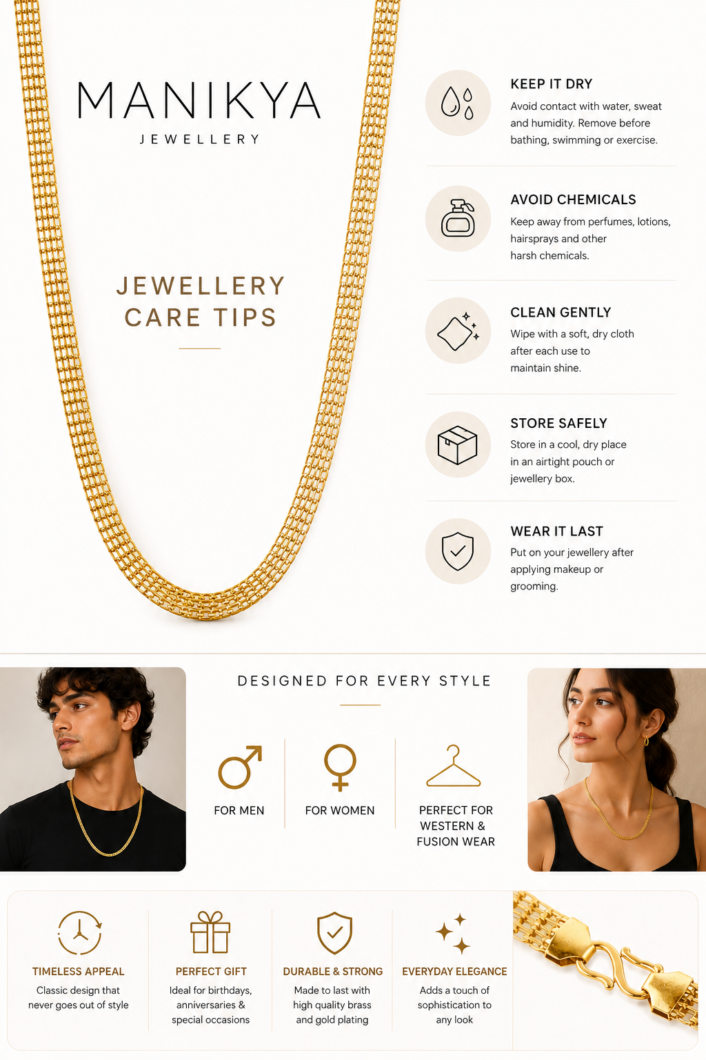 City Girl Jewellery Gold Plated Chain for Men & Women | 24 Inch Brass Chain Necklace with S Hook Lock | Stylish Western & Fusion Wear Jewellery for Daily Wear