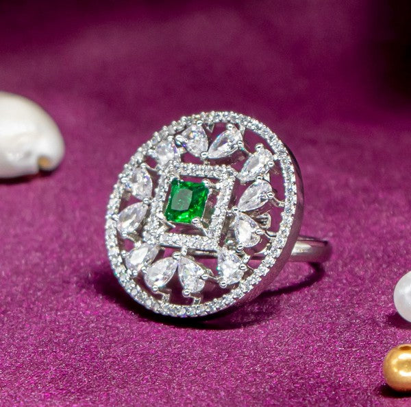 City Girl Brass Rhodium-Plated CZ Sapphire Glow Cocktail Ring