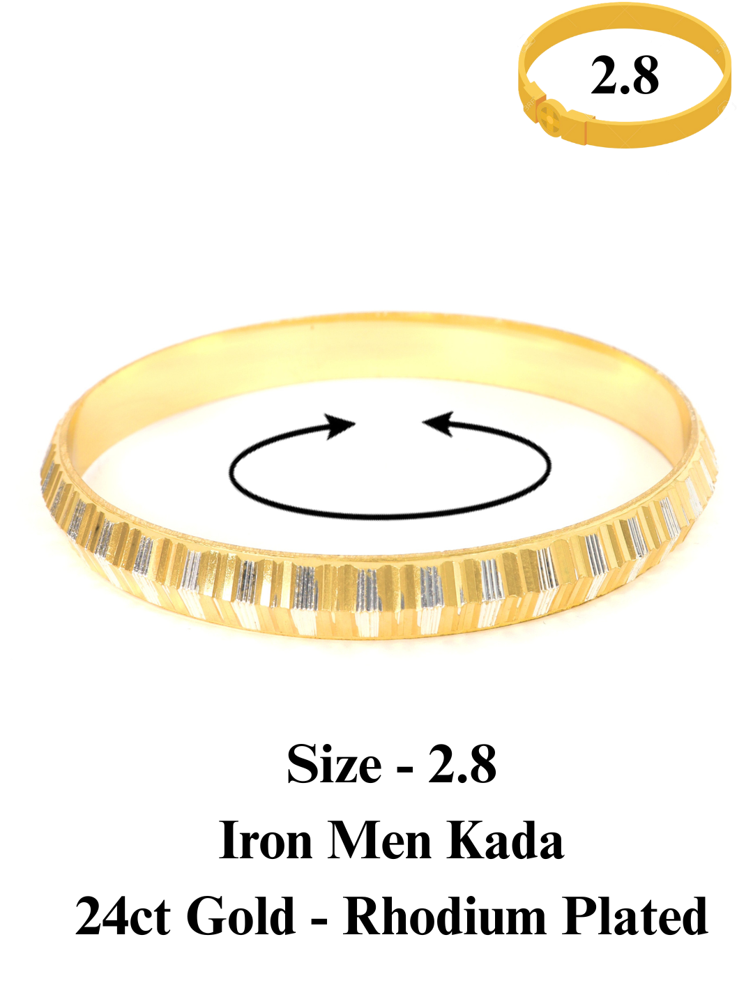 City Girl 24ct Gold And Rhodium Plated Anti Tarnish Iron Kada Bangle Bracelet for Men and Boys. (1 Pc) (KADA 121)