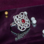City Girl Brass Green Cz stone Studded Rhodium Plated Cocktail Finge Ring. (Free Size)