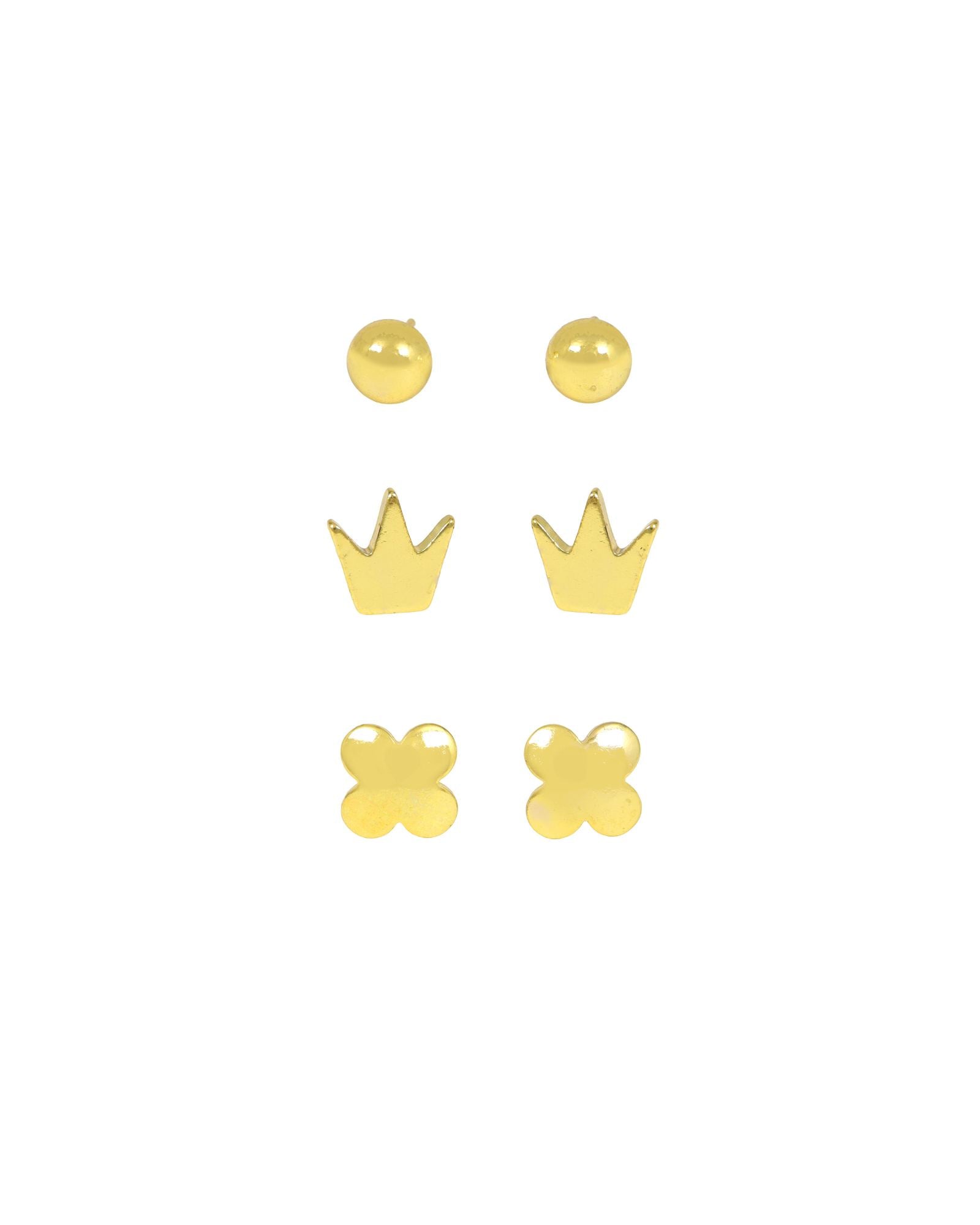 24CT Gold Plated Designer Stud Earrings Pack of 3 | Anti-Tarnish Daily Wear Earrings for Women