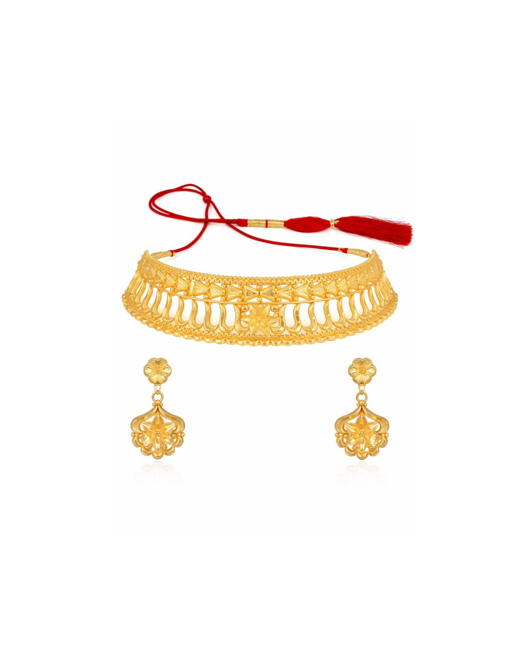 MANIKYA Gold Plated Copper Choker Necklace Set for Women | Bridal Wedding Jewellery Set with Earrings | Traditional Ethnic Party Wear