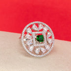 City Girl Brass Rhodium-Plated CZ Sapphire Glow Cocktail Ring