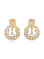 City Girl Jewellery Gold-Plated Baguette CZ Circular Drop Earrings for Women | Premium Statement Party Wear Earrings