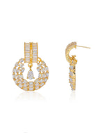 City Girl Jewellery Gold-Plated Baguette CZ Circular Drop Earrings for Women | Premium Statement Party Wear Earrings