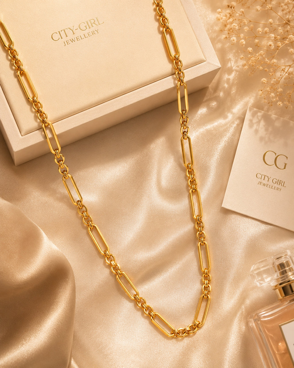 City Girl Jewellery 18K Gold Plated 20 Inch / 24 Inch Link Chain for Men & Women | 5mm Micro Gold Plated Stainless Steel Chain | Anti Tarnish, Waterproof, Skin Friendly, Lightweight Daily Wear Necklace