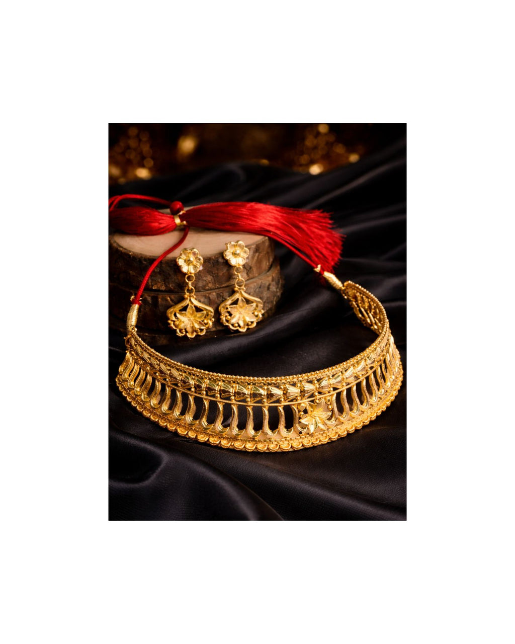MANIKYA Gold Plated Copper Choker Necklace Set for Women | Bridal Wedding Jewellery Set with Earrings | Traditional Ethnic Party Wear