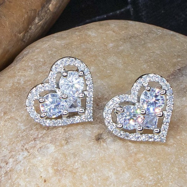 City Girl Brass Rhodium-Plated Eternal Love CZ Studs