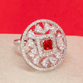 City Girl Brass Rhodium-Plated CZ Sapphire Glow Cocktail Ring(red)