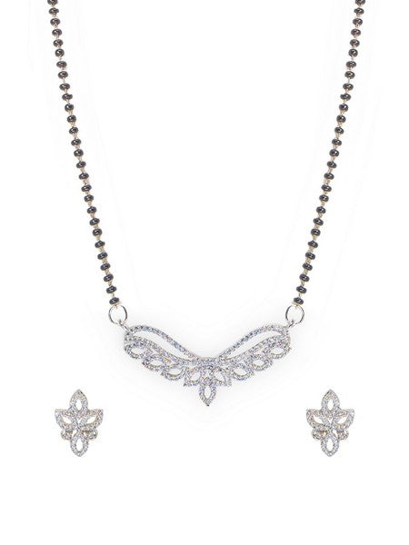 City Girl AD Rhodium Mangalsutra Set with Earrings & Chain – Timeless Royal Glow for Women & Girls.