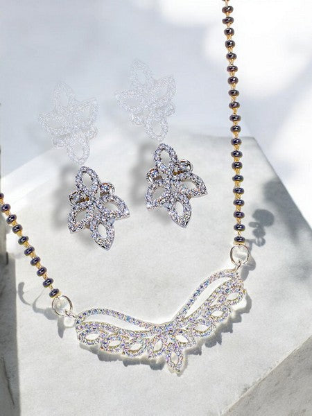 City Girl AD Rhodium Mangalsutra Set with Earrings & Chain – Timeless Royal Glow for Women & Girls.