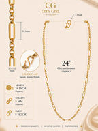 City Girl Jewellery 18K Gold Plated 20 Inch / 24 Inch Link Chain for Men & Women | 5mm Micro Gold Plated Stainless Steel Chain | Anti Tarnish, Waterproof, Skin Friendly, Lightweight Daily Wear Necklace