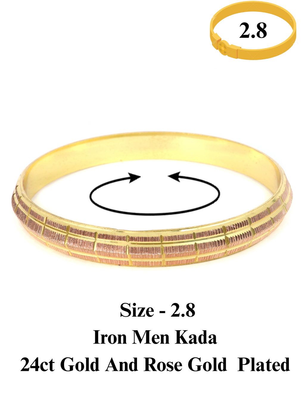 City Girl 24ct Rose Gold and Gold Plated Anti Tarnish Iron Kada Bangle Bracelet for Men and Boys. (1 Pc) (KADA 120)