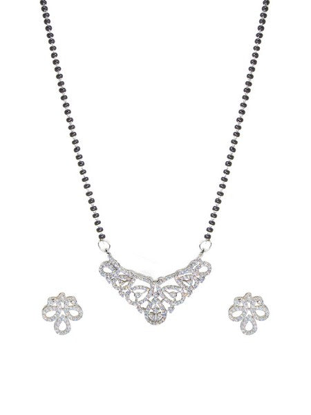 City Girl AD Rhodium Mangalsutra Set with Earrings & Chain – Classic Grace Collection