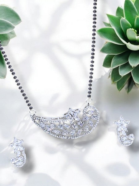 City Girl AD Rhodium Plated Eternal Glow Mangalsutra Set with Earrings & Chain for Women & Girls