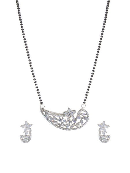 City Girl AD Rhodium Mangalsutra Set with Earrings & Chain – Elegant Sparkle Edition