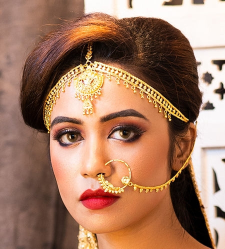MANIKYA Mankiya Traditional Trendy Wedding Jewellery 24ct Gold plated Bridal Combo with Maangtikka For Women and Girls.