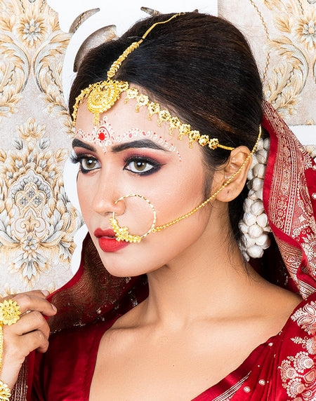 MANIKYA Mankiya Traditional Trendy Wedding Jewellery 24ct Gold plated Bridal Combo with Maangtikka For Women and Girls.