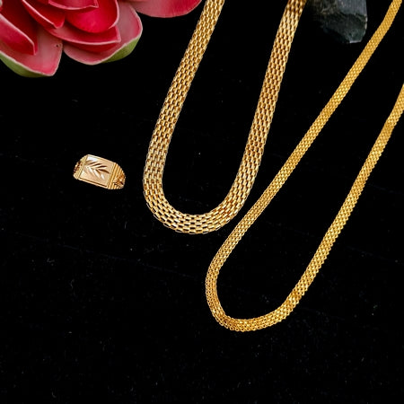 Manikya Men 2 Chains & Ring Gold-plated Plated Brass Chain Set