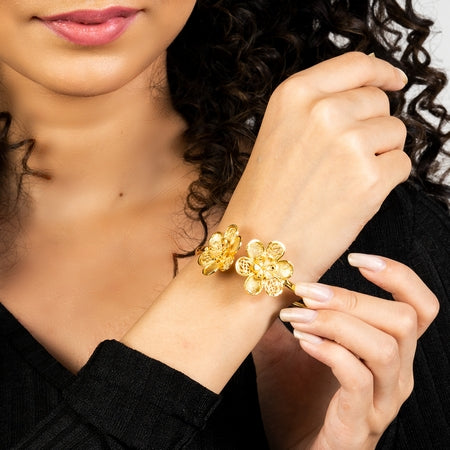 City Girl Brass Gold-plated Floral Cutwork Bracelet