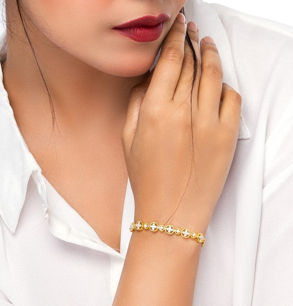 City Girl AD Brass Rhodium-Plated Beaded Edge Bracelet with Adjustable Chain (Free Size)