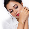 City Girl AD Brass Rhodium-Plated Beaded Edge Bracelet with Adjustable Chain (Free Size)