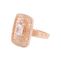 City Girl Brass Cz stone Studded Textured Rose Gold Plated Cocktail Finge Ring. (Free Size)