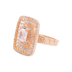 City Girl Brass Cz stone Studded Textured Rose Gold Plated Cocktail Finge Ring. (Free Size)