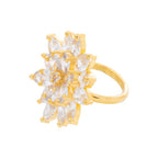 City Girl Brass Cz stone Studded Gold Plated Cocktail Finge Ring. (Free Size)