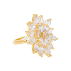 City Girl Brass Cz stone Studded Gold Plated Cocktail Finge Ring. (Free Size)