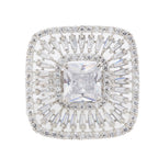 City Girl Brass Cz stone Studded Rhodium Plated Cocktail Finge Silver Stone Ring. (Free Size)