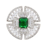 City Girl Brass Rhodium-Plated CZ Cocktail Circle Ring (Free Size)