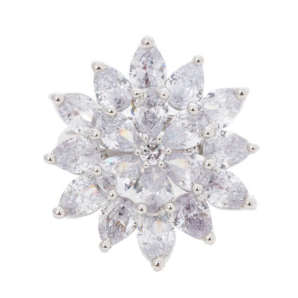 City Girl Brass Cz stone Studded Rhodium Plated Cocktail Finge Golden Leaf Ring. (Free Size)