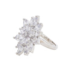 City Girl Brass Cz stone Studded Rhodium Plated Cocktail Finge Golden Leaf Ring. (Free Size)
