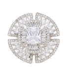 City Girl Brass Rhodium-Plated CZ Cocktail Circle Ring (Free Size)