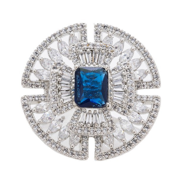 City Girl Brass Rhodium-Plated CZ Cocktail Circle Ring (Free Size)