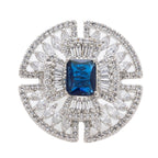 City Girl Brass Rhodium-Plated CZ Cocktail Circle Ring (Free Size)