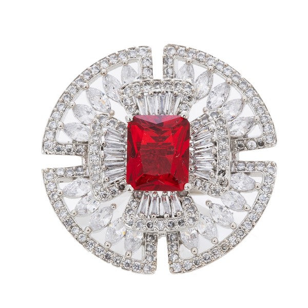 City Girl Brass Rhodium-Plated CZ Cocktail Circle Ring (Free Size)