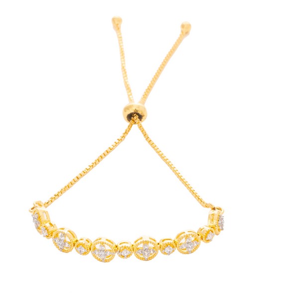 City Girl AD Brass Rhodium-Plated Beaded Edge Bracelet with Adjustable Chain (Free Size)