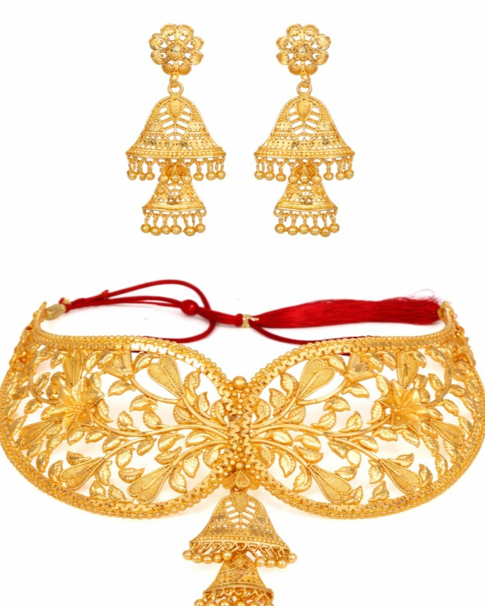 MANIKYA Gold Plated Copper Choker Necklace Set for Women | Bridal Wedding Jewellery Set with Earrings | Traditional Ethnic Party Wear