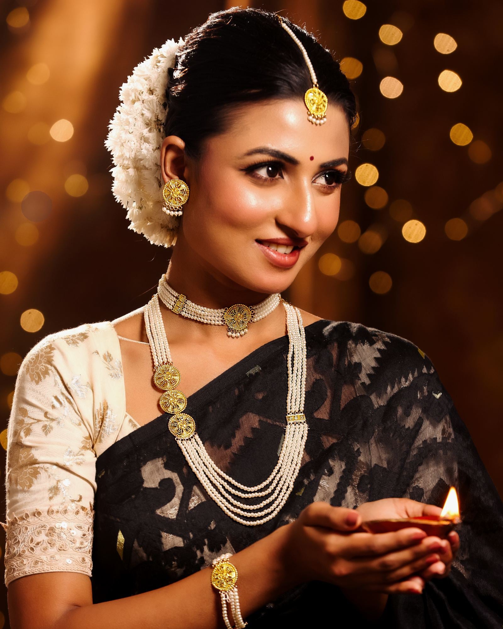 City Girl 24CT Gold Plated Long Layered Haram Set | Copper Base Traditional Necklace | 30 Inch Long Necklace with 3 cm Earrings | Ethnic Jewellery for Women