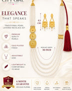 City Girl Traditional Pearl Layered Necklace Set with Earrings | 30 Inch Multi-Layer Pearl Mala | Gold Plated Ethnic Jewellery Set for Women | Adjustable Dori | Wedding & Festive Wear