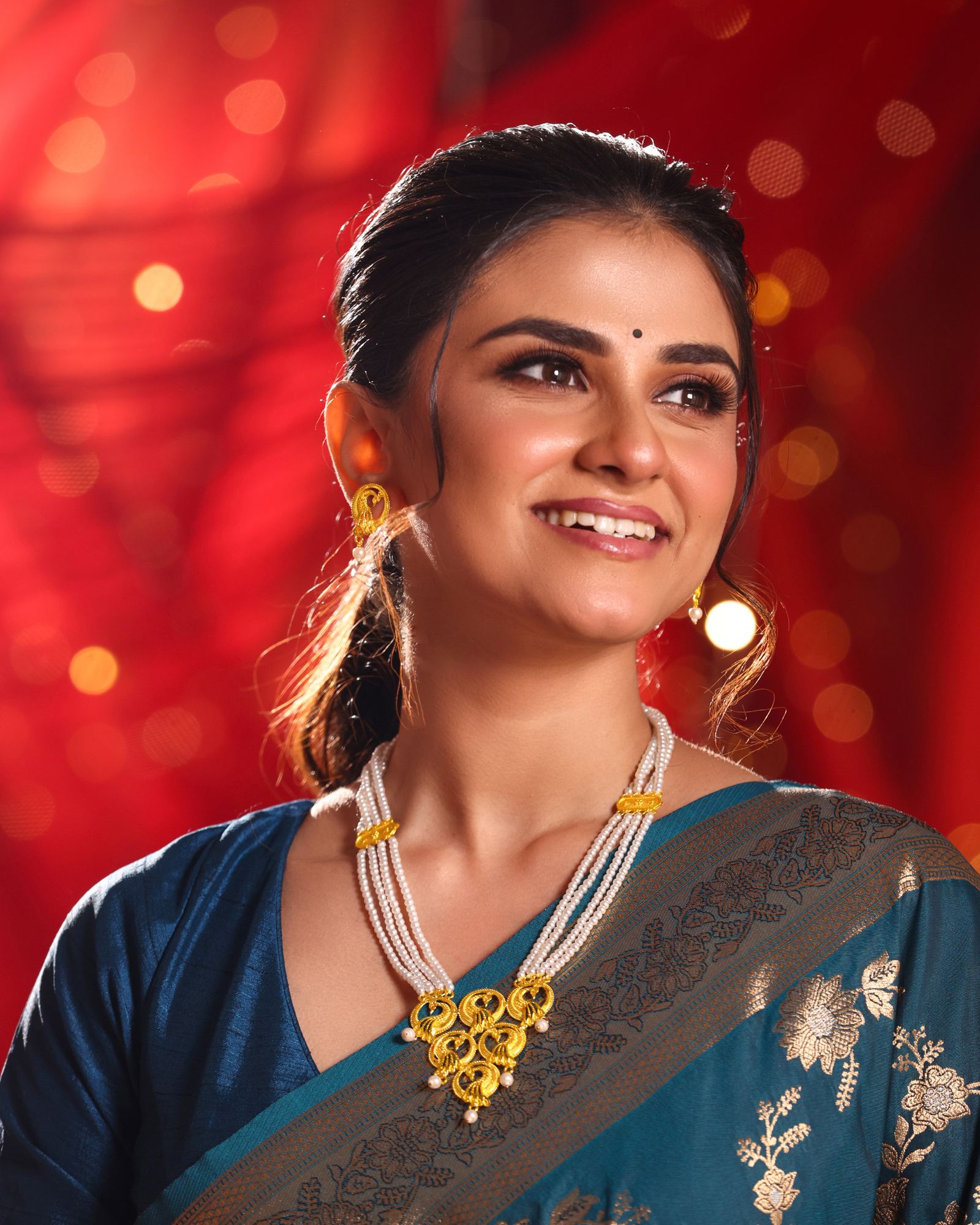 City Girl 24CT Gold Plated 4-Line Pearl Necklace Set with Matching Earrings | Elegant Multi-Strand Traditional Jewellery
