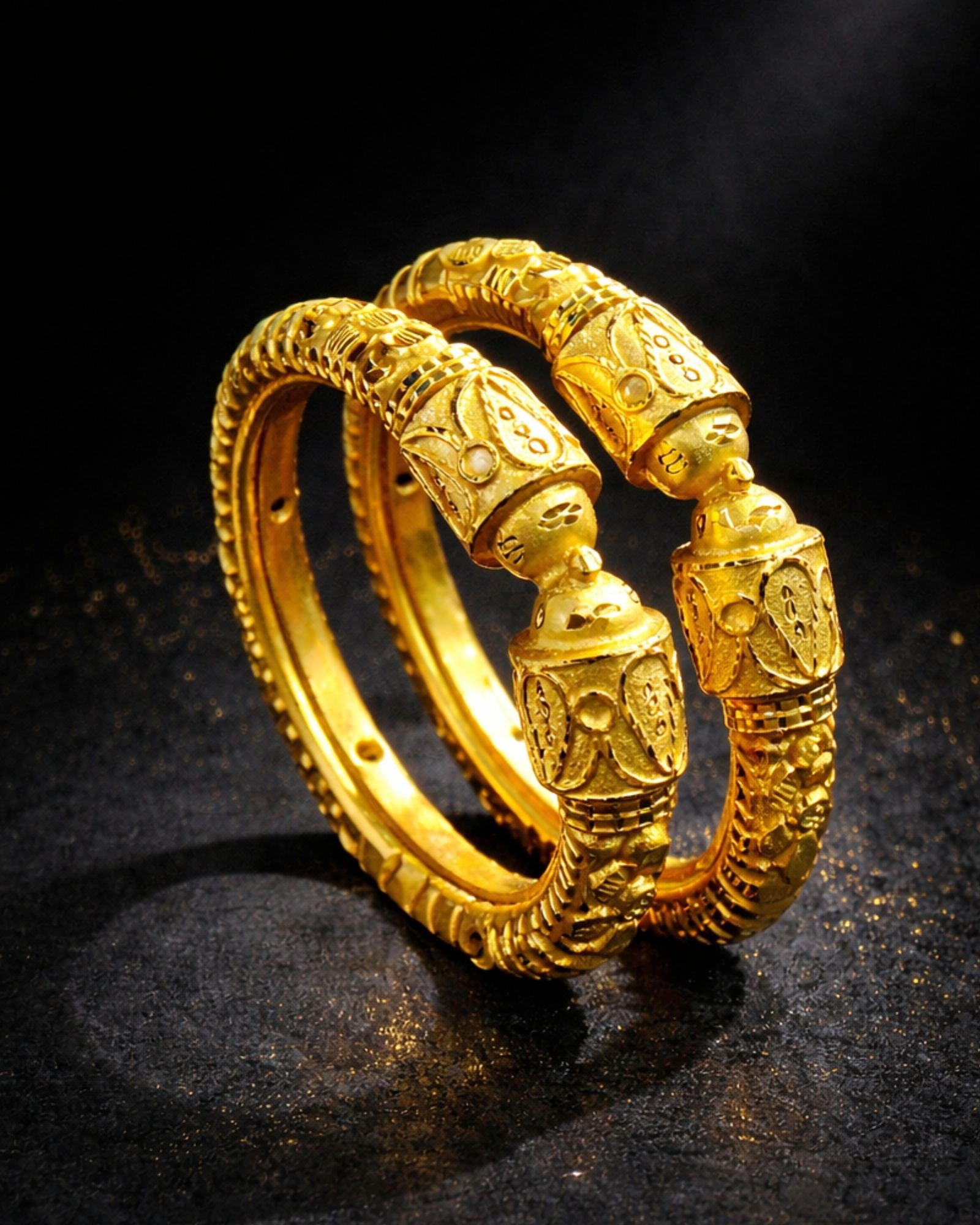 City Girl 24Ct Gold Plated Leaf Design Bangles – Traditional Statement Kada Set for Wedding & Party Wear