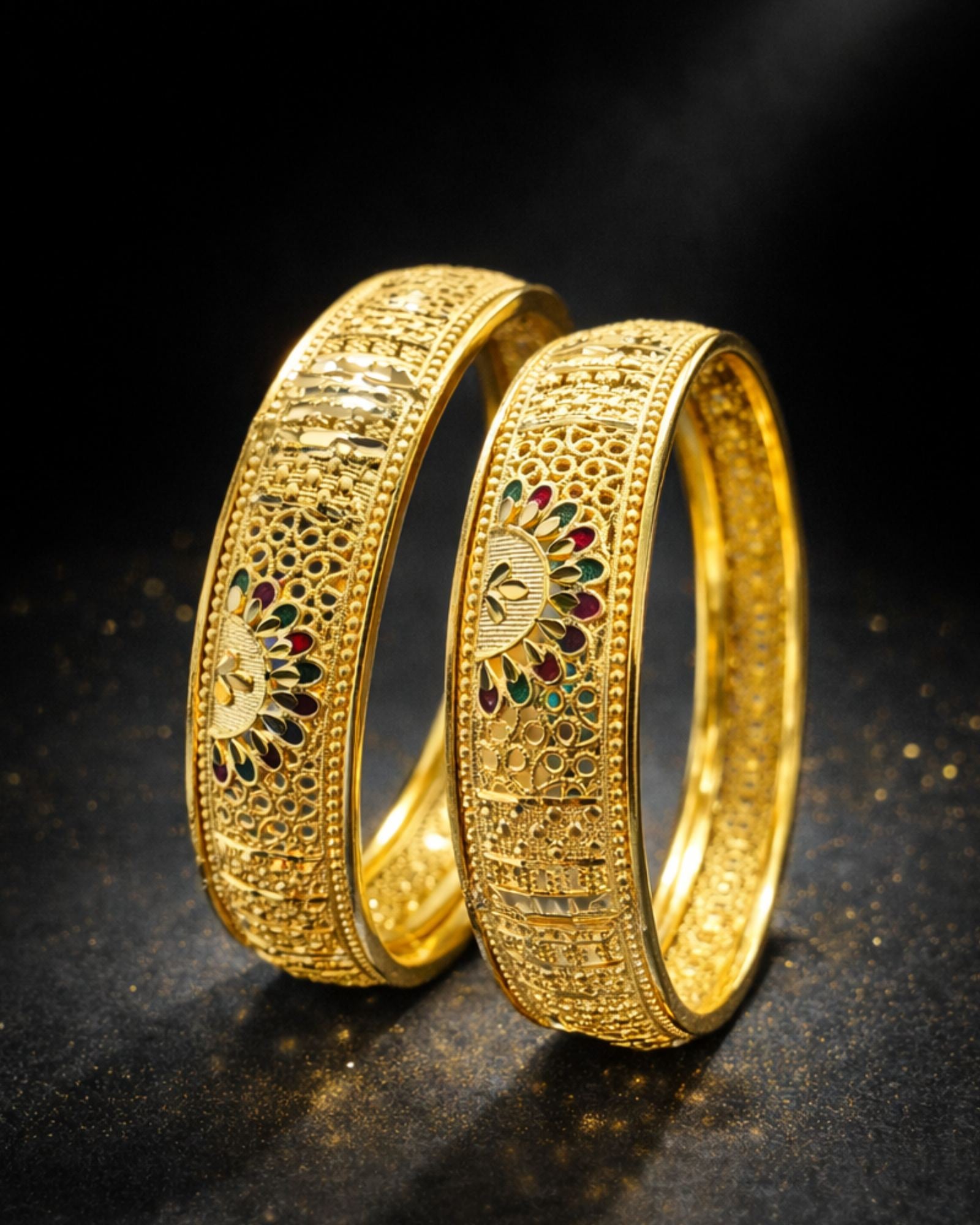 City Girl 24Ct Gold Plated Leaf Design Bangles – Traditional Statement Kada Set for Wedding & Party Wear