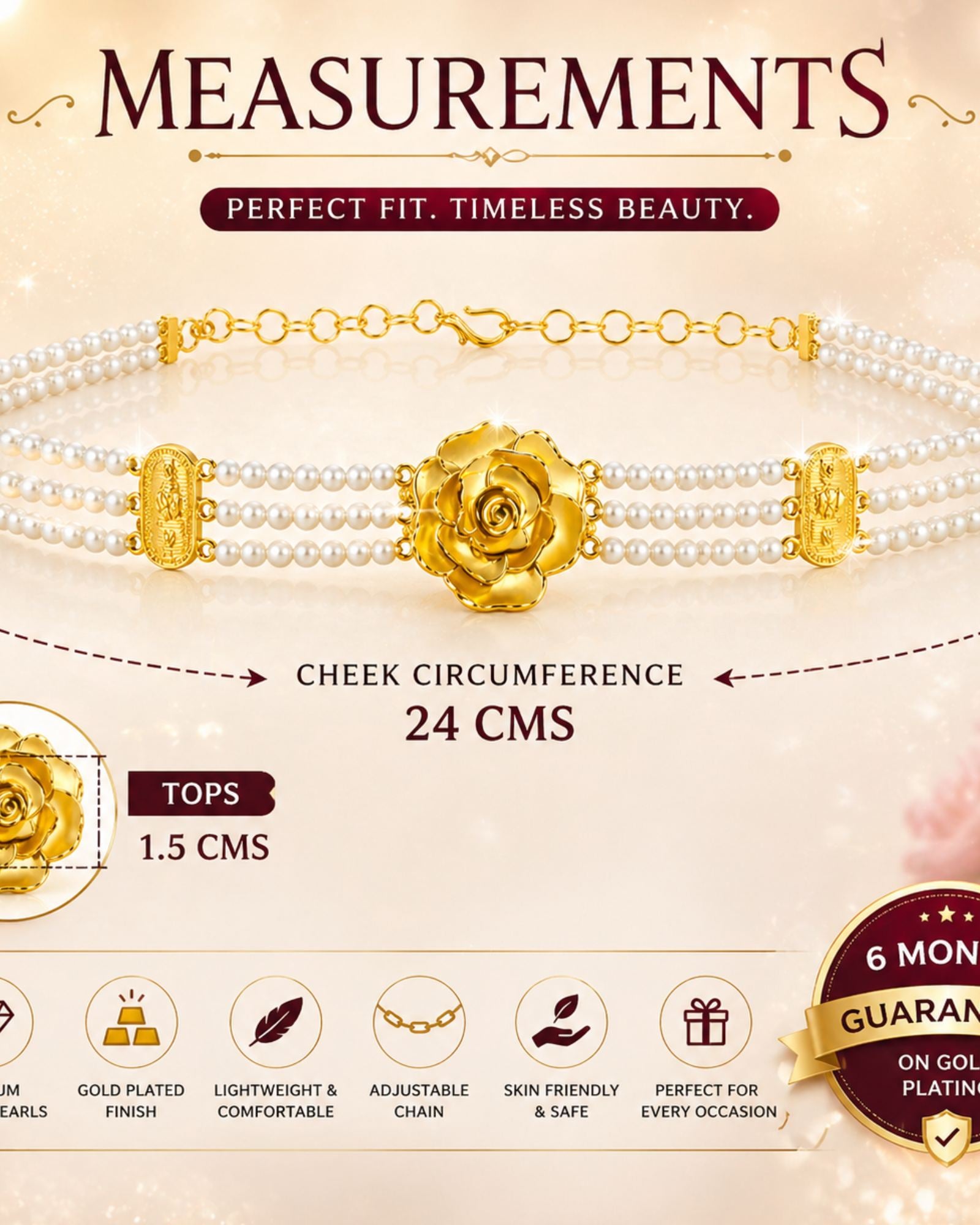 City Girl Gold Plated Pearl Choker Set with Rose Design | 3 Layer Pearl Choker Necklace with Matching Stud Earrings | Adjustable Chain | Elegant Ethnic Jewellery for Women