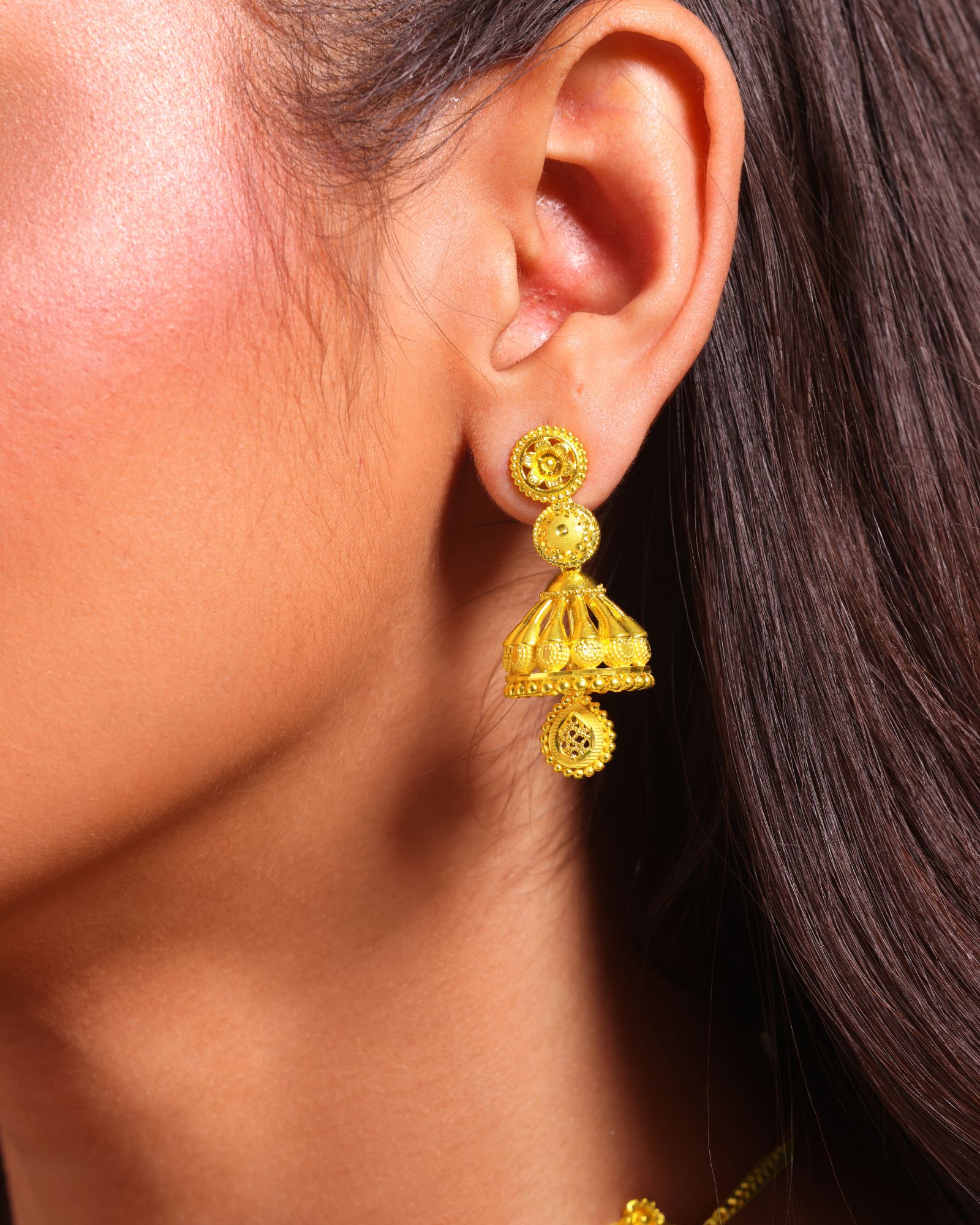 City Girl Traditional Gold Plated Bridal Necklace Set with Jhumka Earrings | 18 Inch Choker Necklace | 5 CM Drop Earrings | Ethnic Wedding Jewellery Set for Women