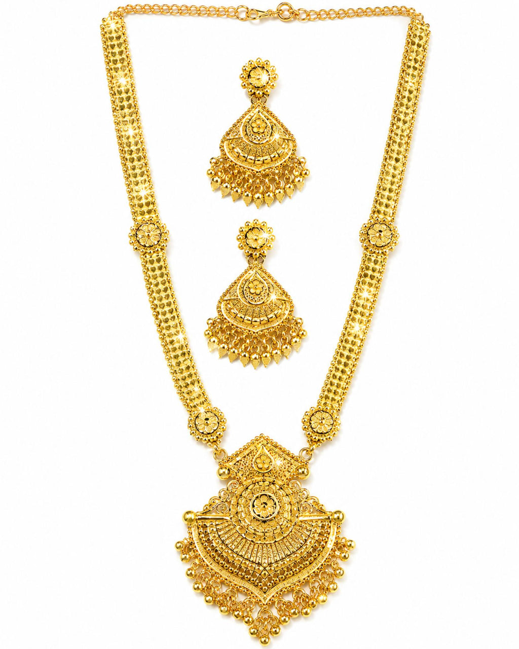 City Girl 24K Gold Plated Traditional Necklace Set with Matching Earrings | Antique Bridal Choker Jewellery Set for Women & Girls