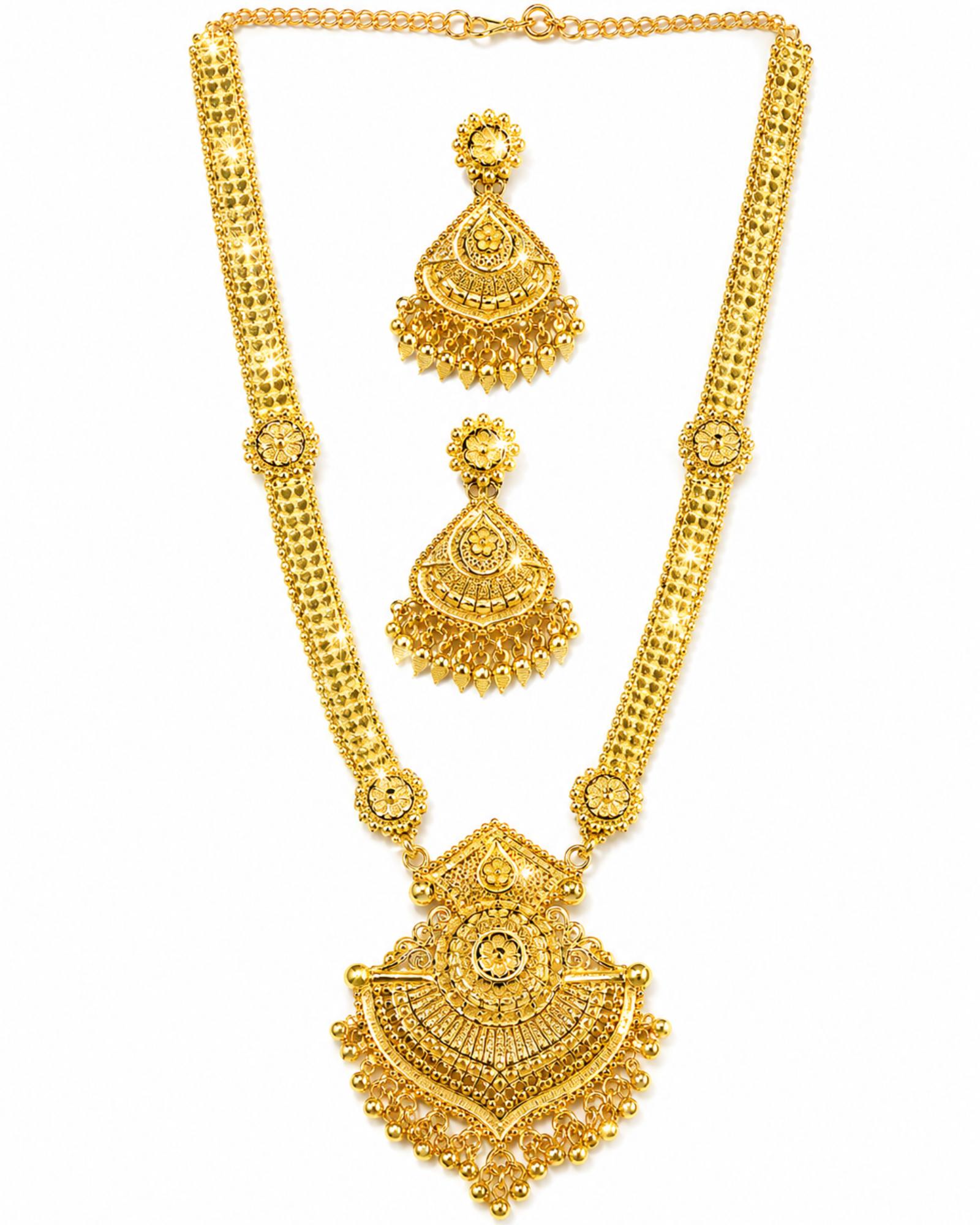 City Girl 24K Gold Plated Traditional Necklace Set with Matching Earrings | Antique Bridal Choker Jewellery Set for Women & Girls