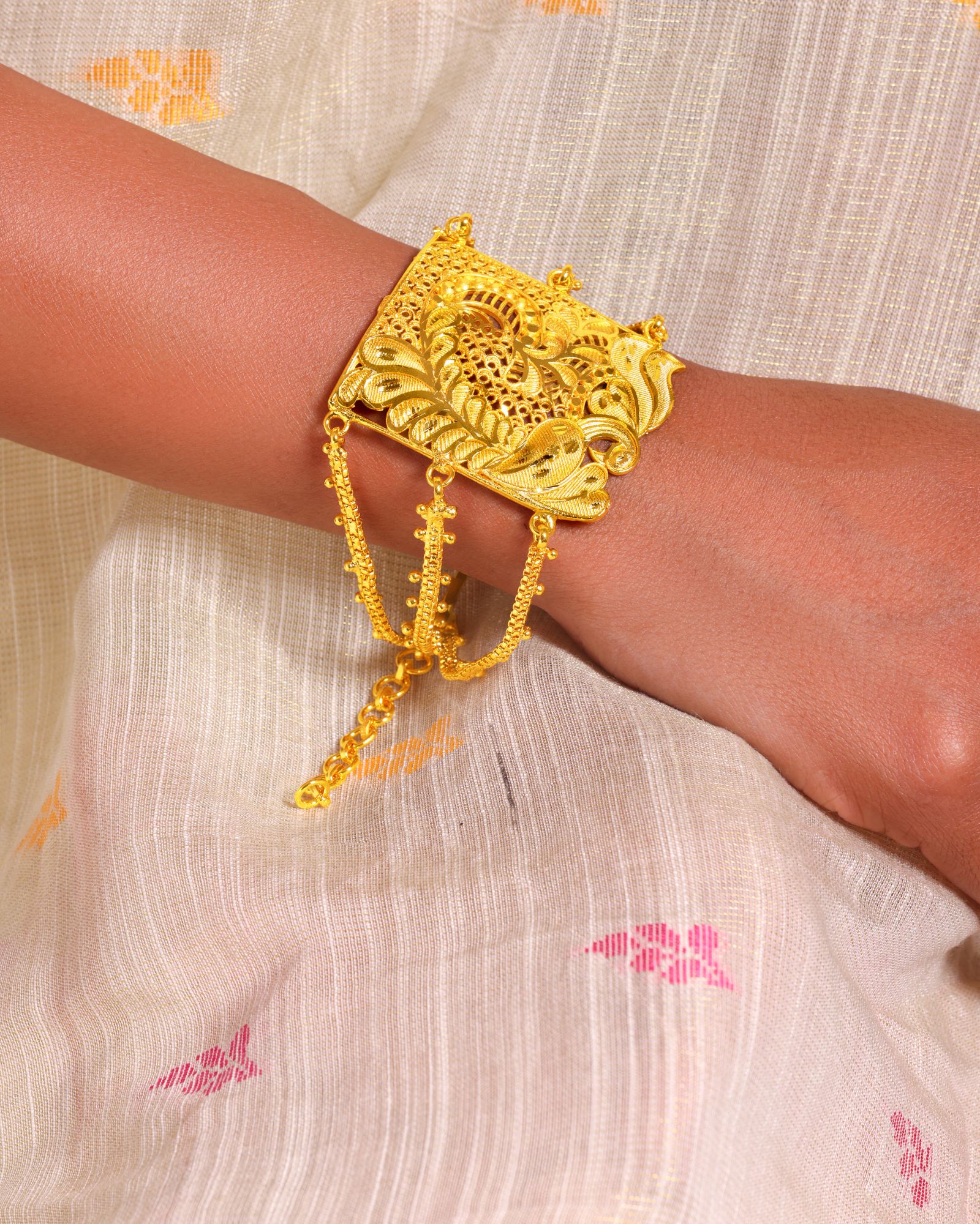 City Girl 24Ct Gold Plated Copper Mantasha (Armlet) – Traditional Peacock Design Bajuband Bracelet for Wedding & Festive Wear